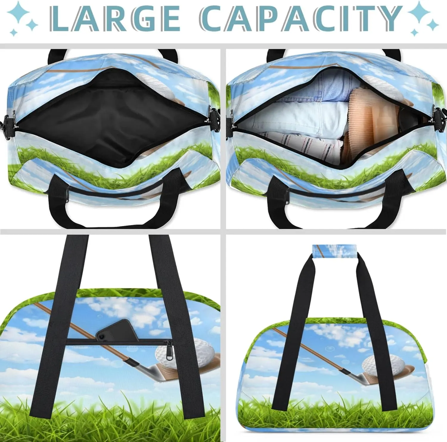 Sport Theme Golf Small Gym Bag 18 inch Carry On Duffel Bag for Weekender Travel Sports Workout Yoga Gymnastics Dance Ballet