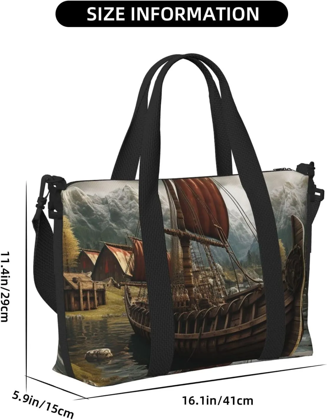 Sports Gym Bag for Women Men Travel Duffel Bag Tote Weekender Bag Carry on Overnight Bag for Travel Swimming Fitness Workout Sports Old Viking Boat Duffle Bag