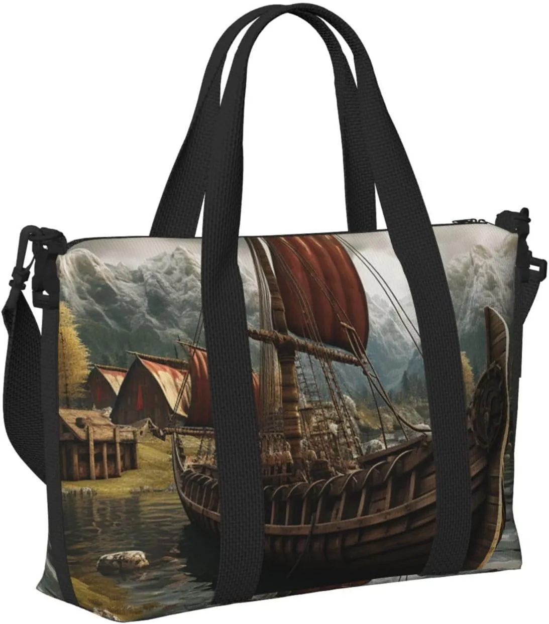 Sports Gym Bag for Women Men Travel Duffel Bag Tote Weekender Bag Carry on Overnight Bag for Travel Swimming Fitness Workout Sports Old Viking Boat Duffle Bag
