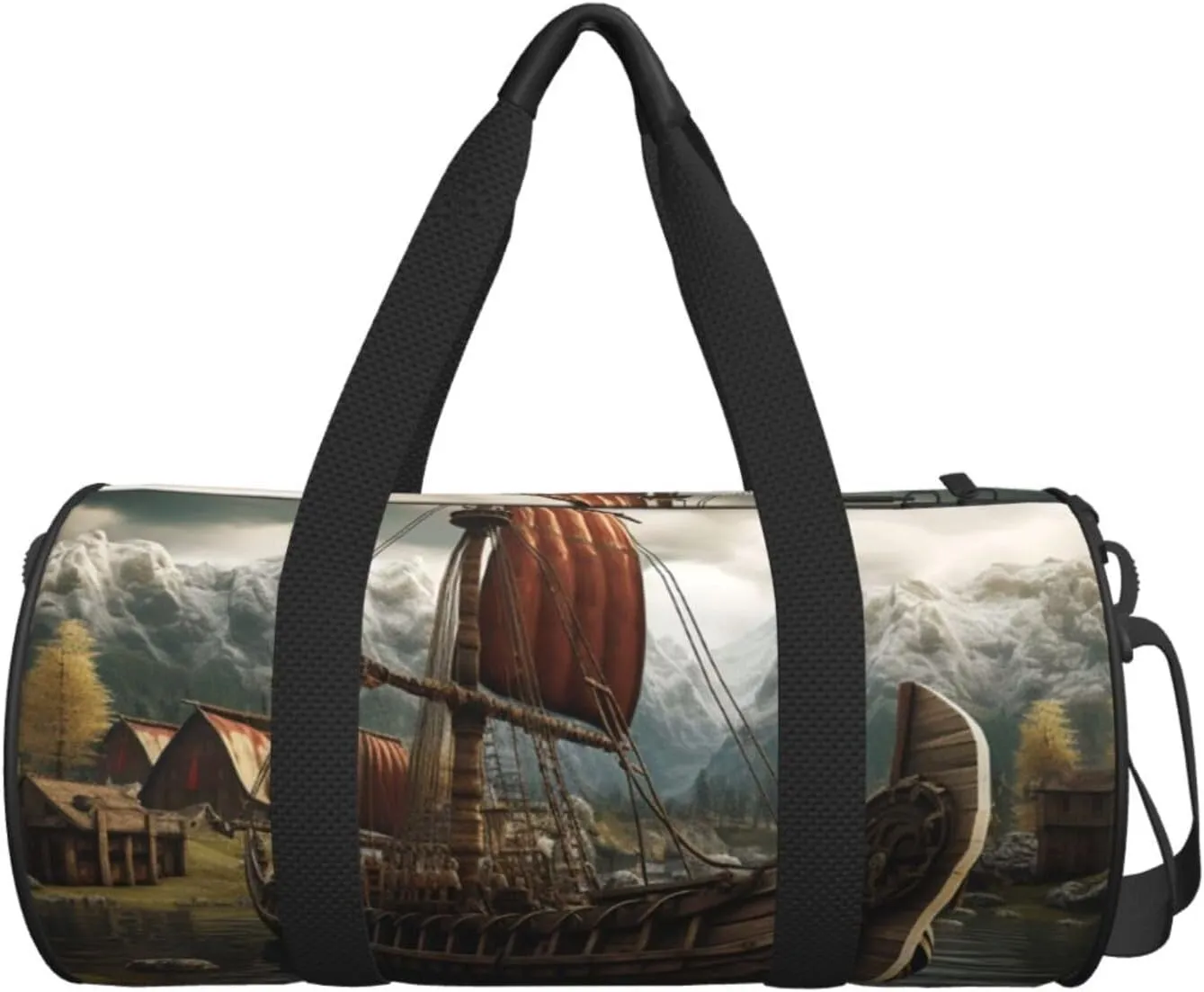 Sports Gym Bag for Women Men Travel Duffel Bag Tote Weekender Bag Carry on Overnight Bag for Travel Swimming Fitness Workout Sports Old Viking Boat Duffle Bag