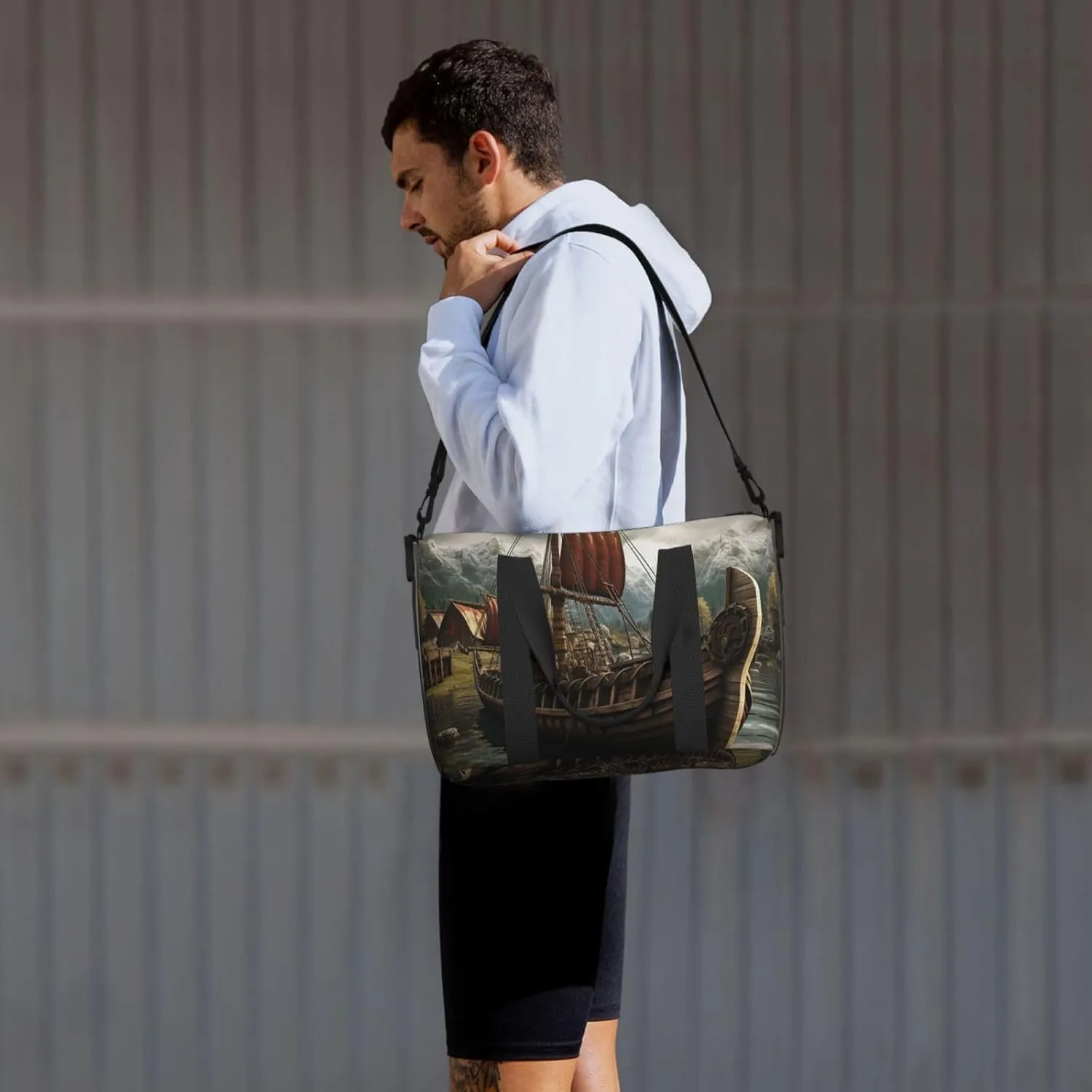 Sports Gym Bag for Women Men Travel Duffel Bag Tote Weekender Bag Carry on Overnight Bag for Travel Swimming Fitness Workout Sports Old Viking Boat Duffle Bag