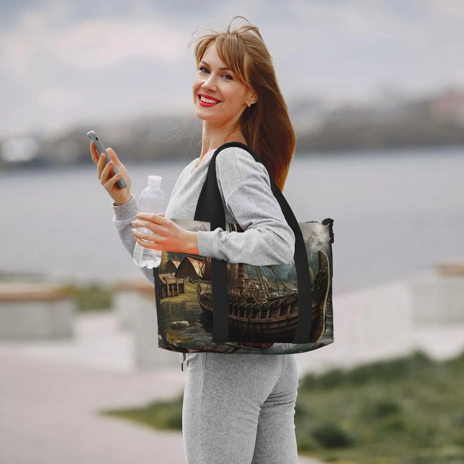 Sports Gym Bag for Women Men Travel Duffel Bag Tote Weekender Bag Carry on Overnight Bag for Travel Swimming Fitness Workout Sports Old Viking Boat Duffle Bag
