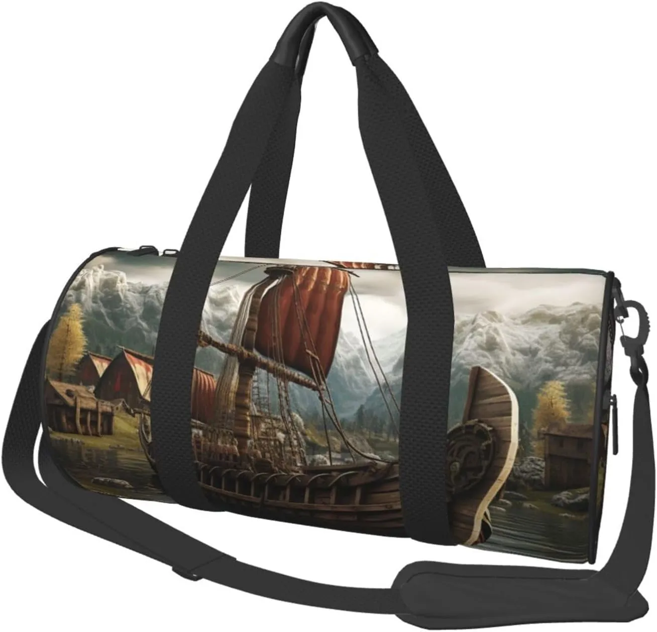Sports Gym Bag for Women Men Travel Duffel Bag Tote Weekender Bag Carry on Overnight Bag for Travel Swimming Fitness Workout Sports Old Viking Boat Duffle Bag