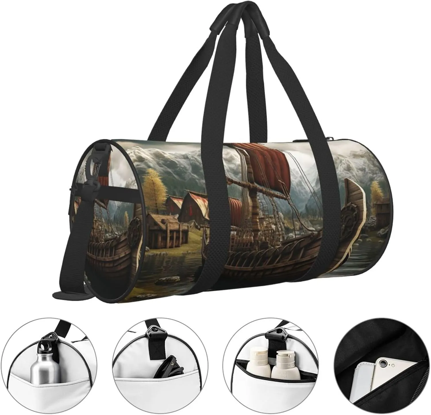 Sports Gym Bag for Women Men Travel Duffel Bag Tote Weekender Bag Carry on Overnight Bag for Travel Swimming Fitness Workout Sports Old Viking Boat Duffle Bag