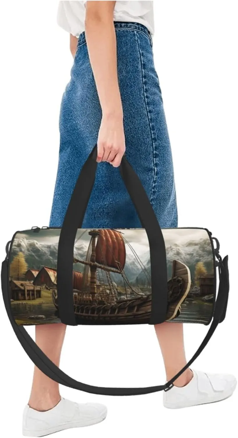 Sports Gym Bag for Women Men Travel Duffel Bag Tote Weekender Bag Carry on Overnight Bag for Travel Swimming Fitness Workout Sports Old Viking Boat Duffle Bag