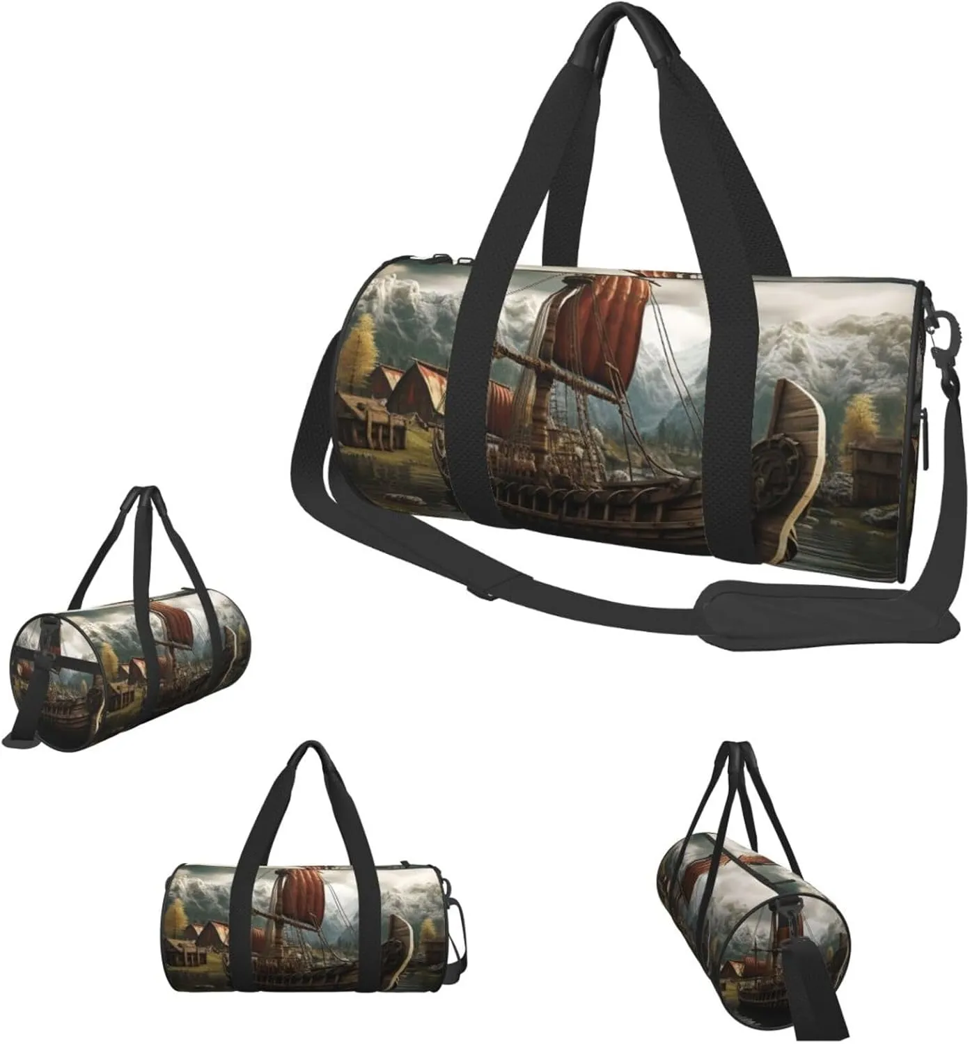 Sports Gym Bag for Women Men Travel Duffel Bag Tote Weekender Bag Carry on Overnight Bag for Travel Swimming Fitness Workout Sports Old Viking Boat Duffle Bag
