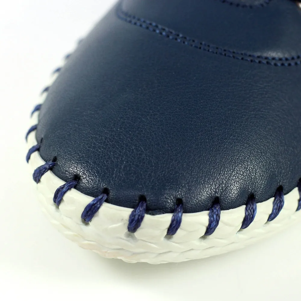 St Ives Navy Leather Plimsoll