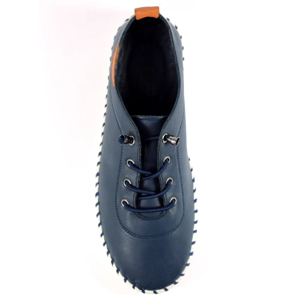 St Ives Navy Leather Plimsoll