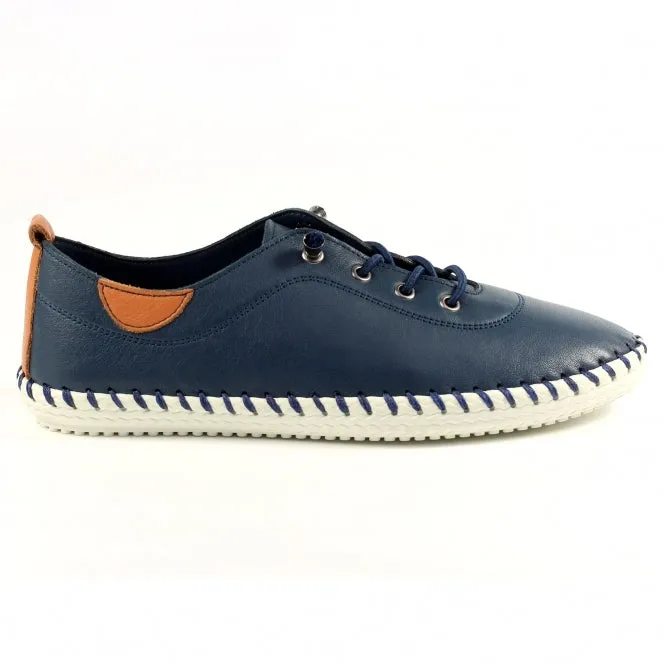 St Ives Navy Leather Plimsoll