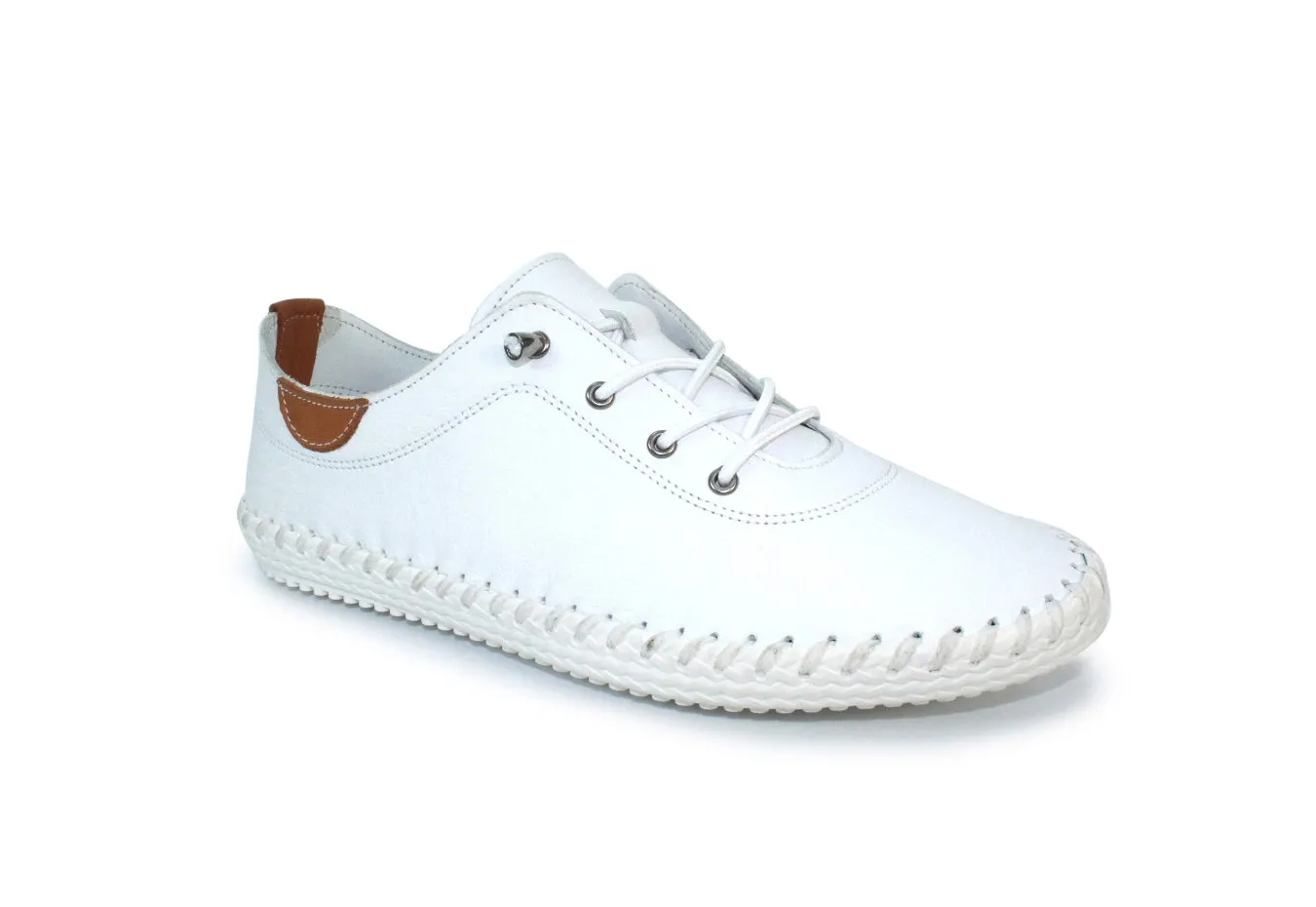 St Ives White Leather Plimsoll