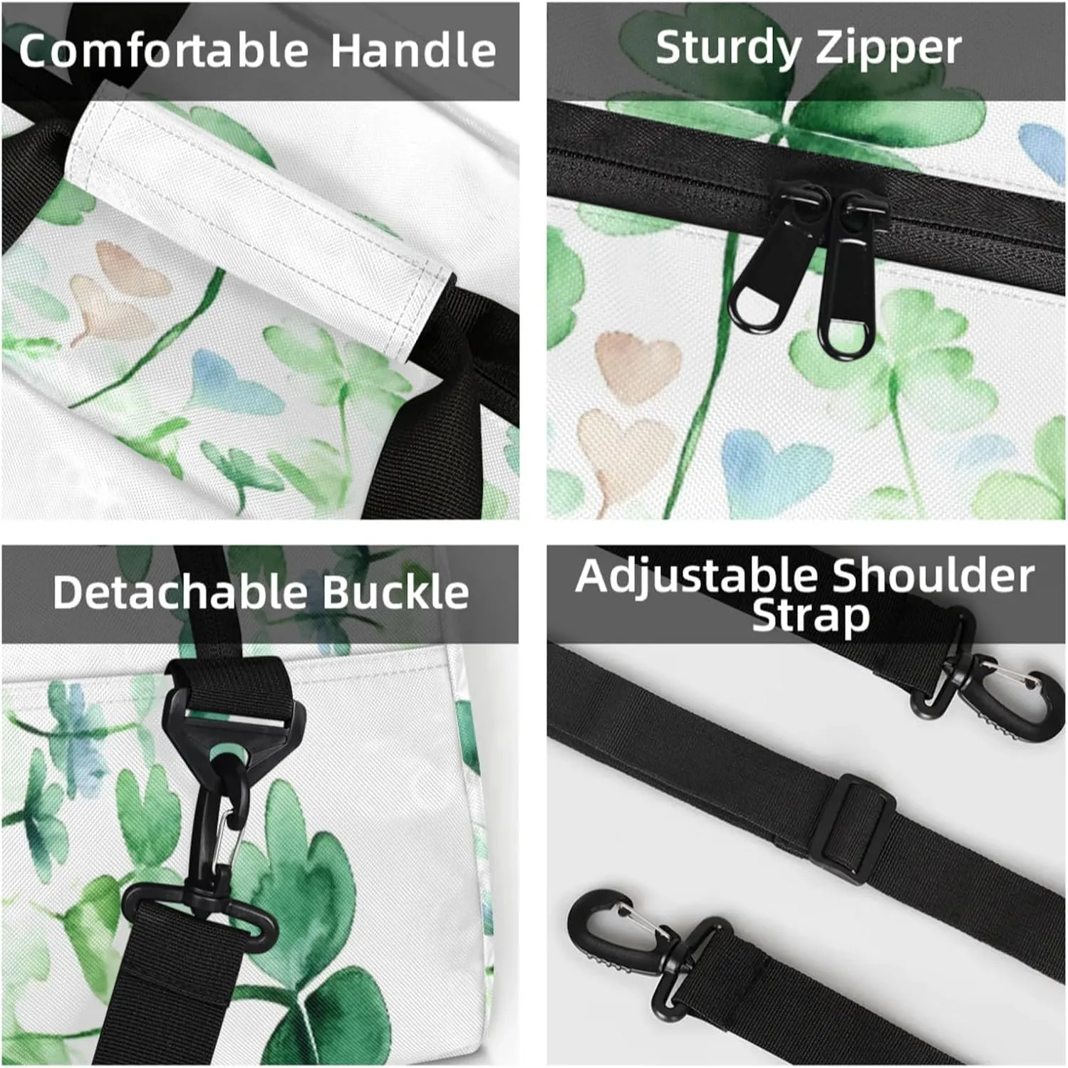 St. Patrick's Day Clover Shamrock Small Gym Bag 18 inch Carry On Duffel Bag for Weekender Travel Sports Workout Yoga Gymnastics Dance Ballet
