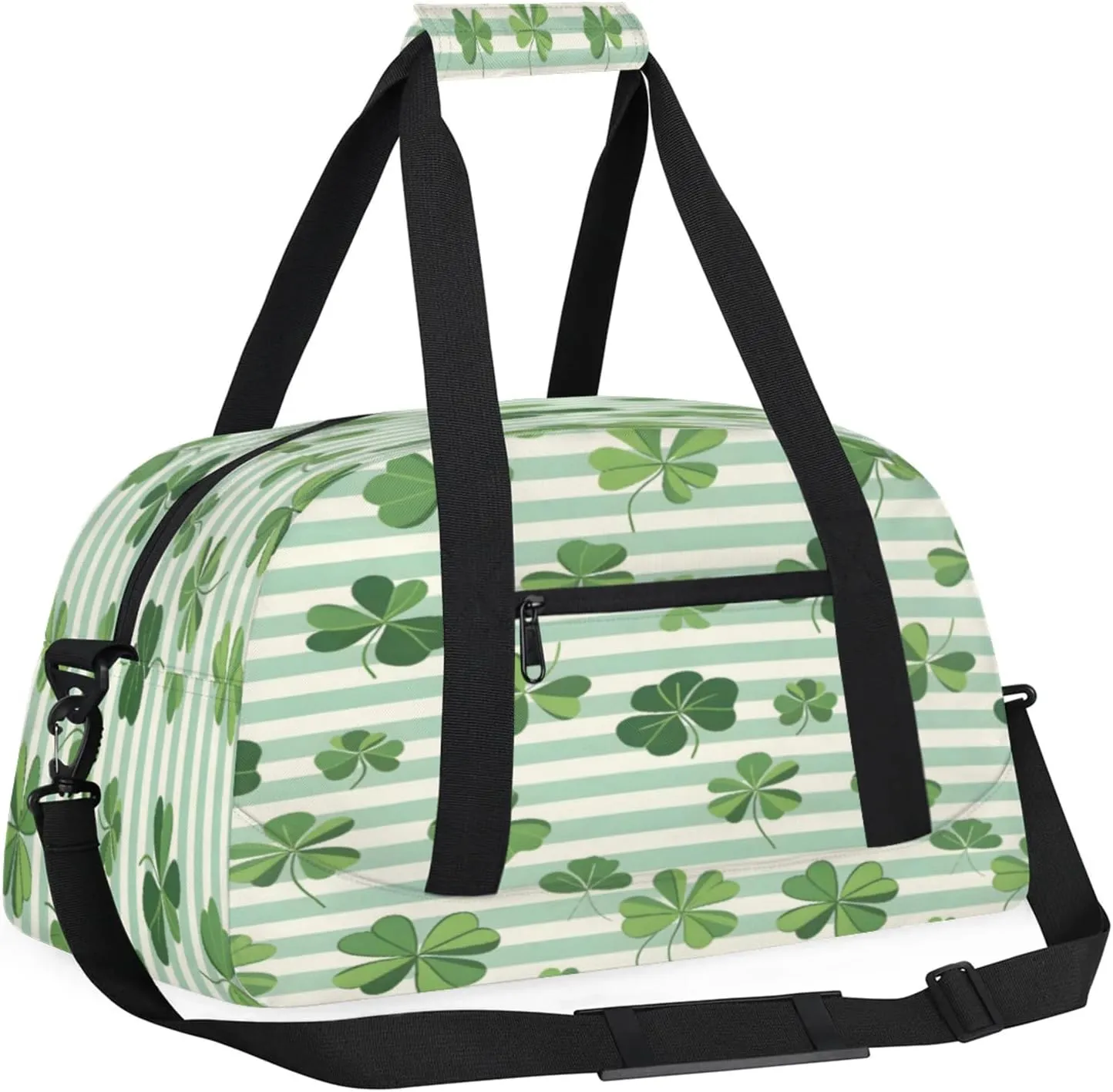 St. Patrick's Day Green Clover Leaves Small Gym Bag 18 inch Carry On Duffel Bag for Weekender Travel Sports Workout Yoga Gymnastics Dance Ballet