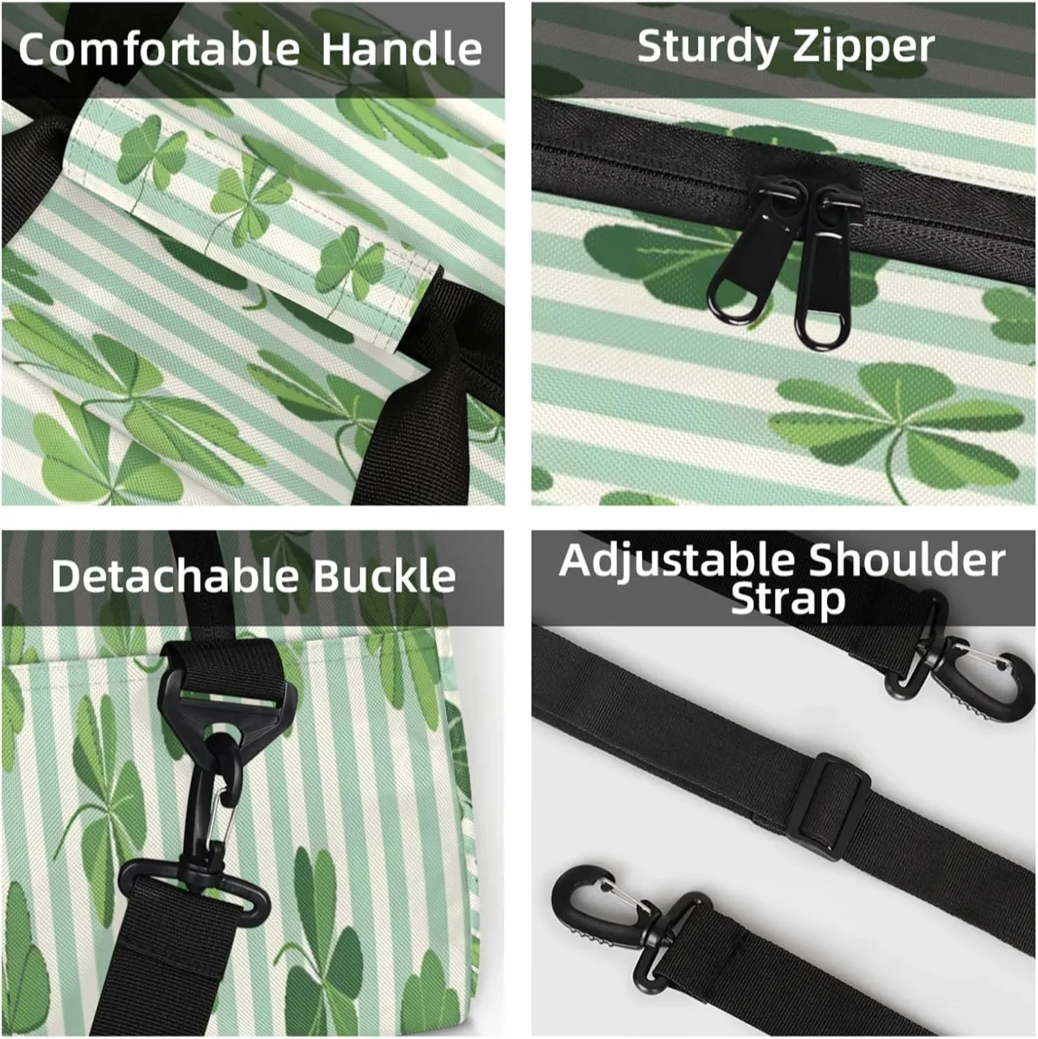 St. Patrick's Day Green Clover Leaves Small Gym Bag 18 inch Carry On Duffel Bag for Weekender Travel Sports Workout Yoga Gymnastics Dance Ballet
