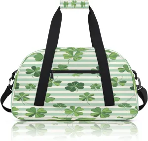 St. Patrick's Day Green Clover Leaves Small Gym Bag 18 inch Carry On Duffel Bag for Weekender Travel Sports Workout Yoga Gymnastics Dance Ballet