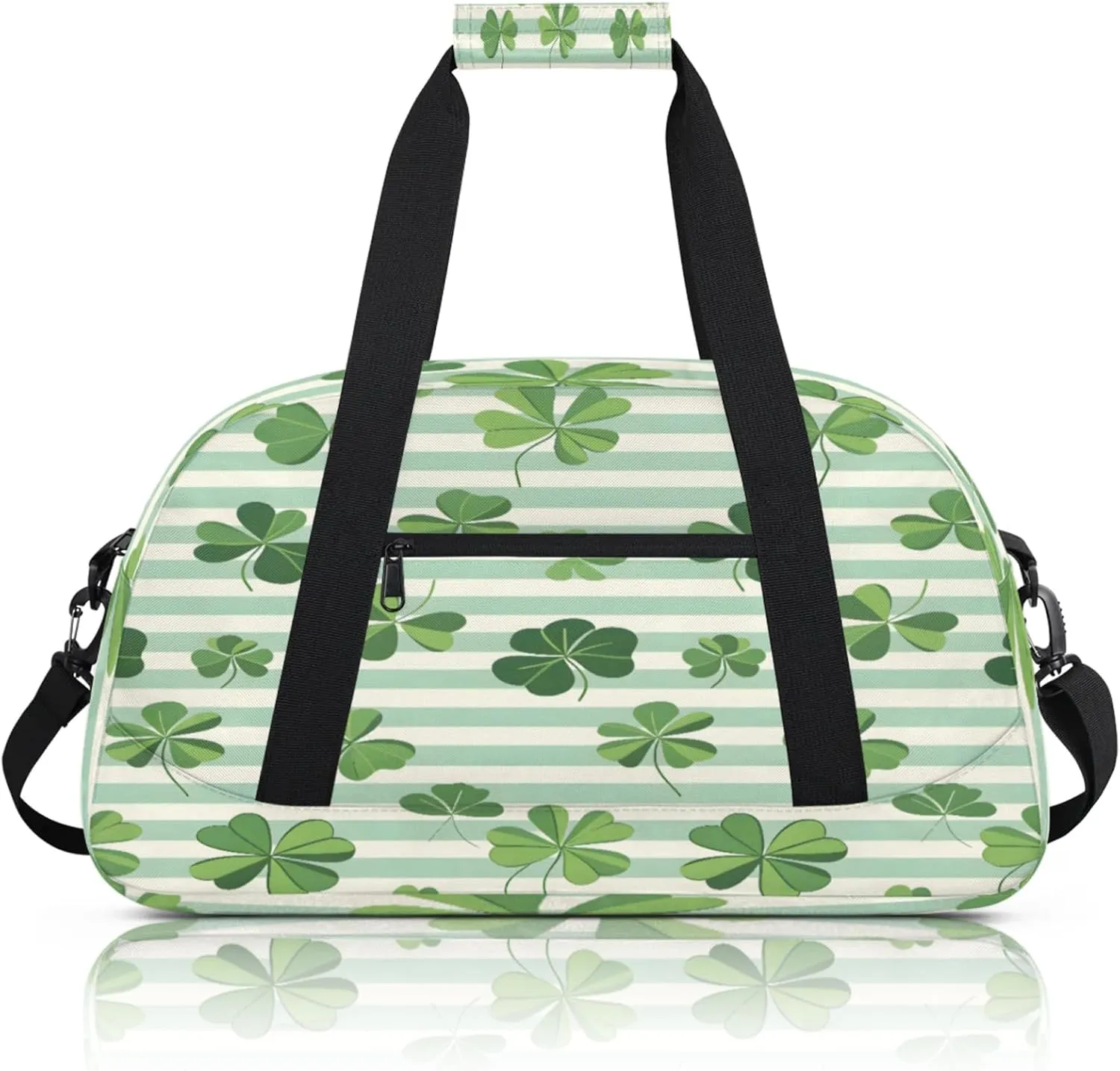 St. Patrick's Day Green Clover Leaves Small Gym Bag 18 inch Carry On Duffel Bag for Weekender Travel Sports Workout Yoga Gymnastics Dance Ballet