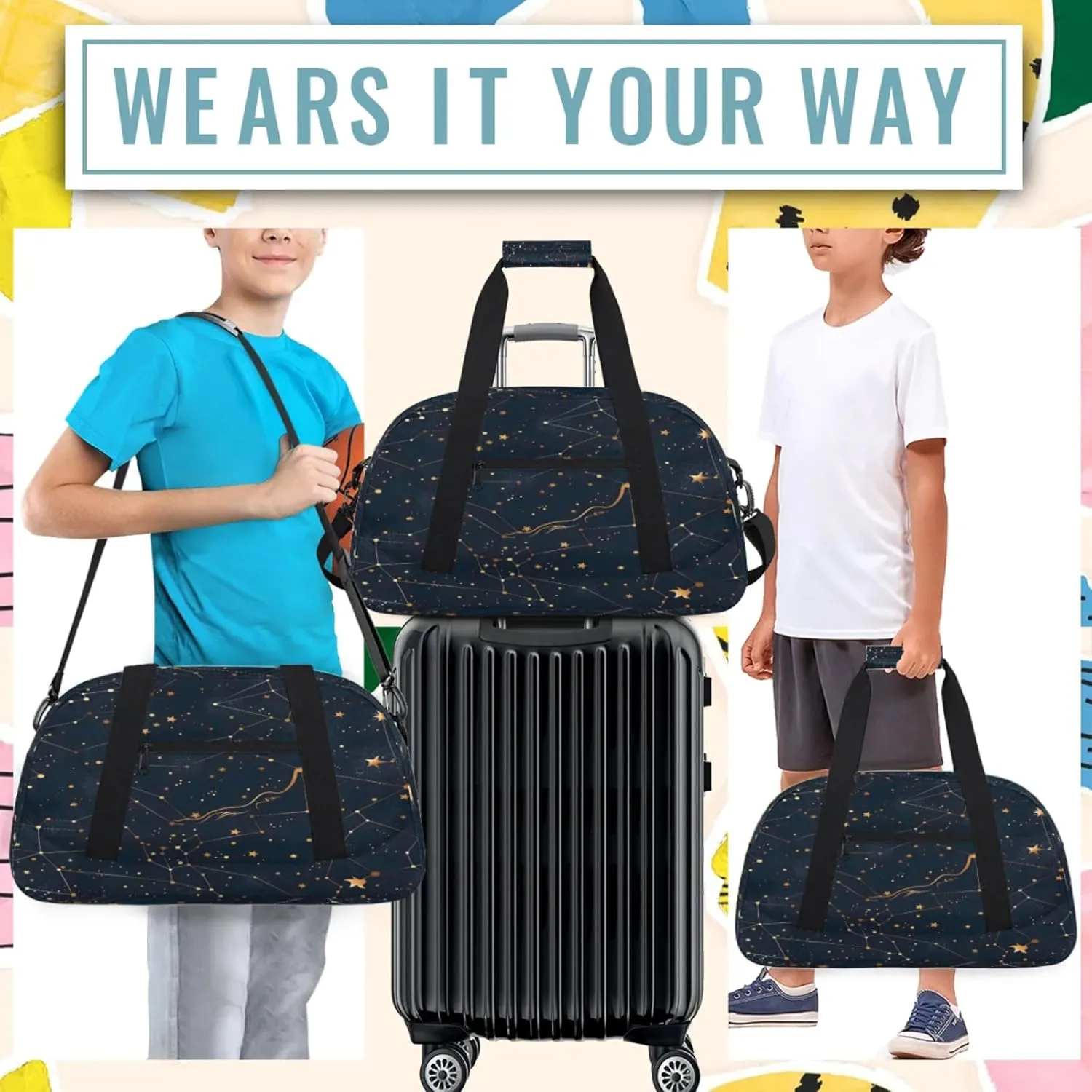 Starry Universe Constellation Galaxy Space Small Gym Bag 18 inch Carry On Duffel Bag for Weekender Travel Sports Workout Yoga Gymnastics Dance Ballet