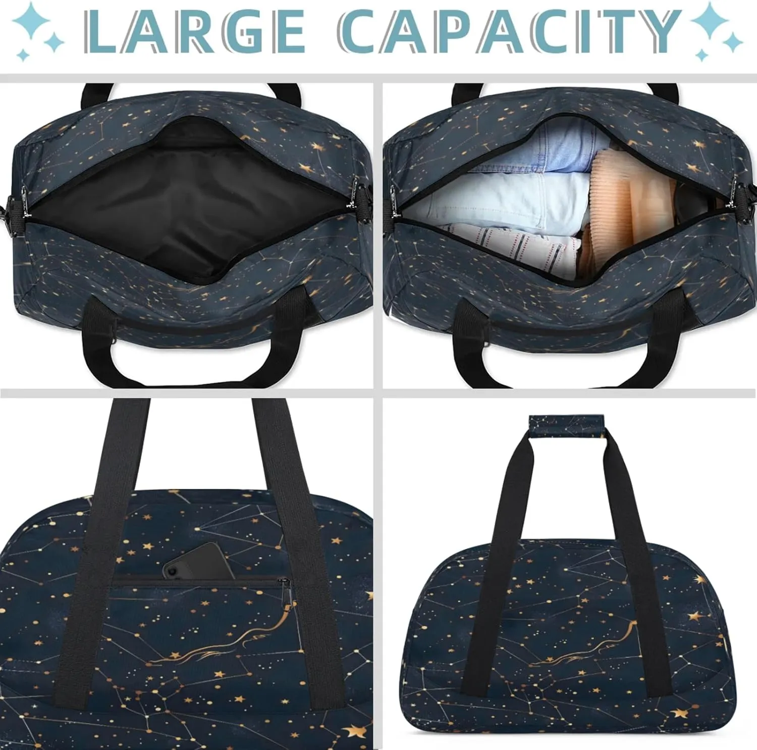 Starry Universe Constellation Galaxy Space Small Gym Bag 18 inch Carry On Duffel Bag for Weekender Travel Sports Workout Yoga Gymnastics Dance Ballet