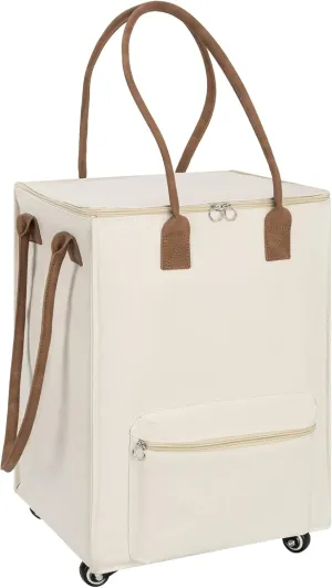 StorageWorks Grocery Cart on Wheels, Zipper Closure Rolling Bag, Shopping Trolley Carries Up to 44 lb, Rolling Tote Bag with Handles, Beige, 55L, Small