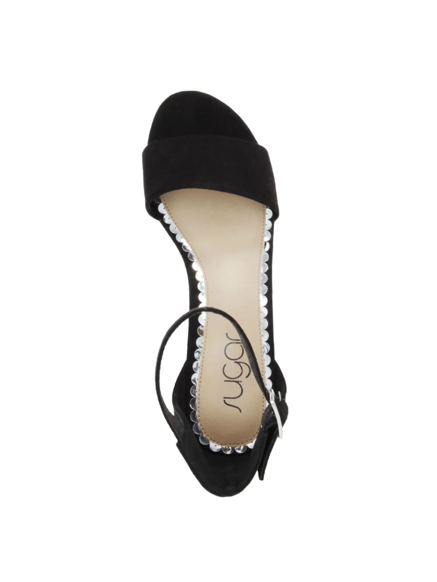 Sugar Womens Noelle Low Ankle Strap Heel Sandals Black 7.5 Wide (C,D,W)