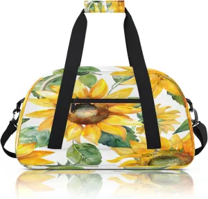 Sunflower Watercolor Flowers Small Gym Bag 18 inch Carry On Duffel Bag for Weekender Travel Sports Workout Yoga Gymnastics Dance Ballet