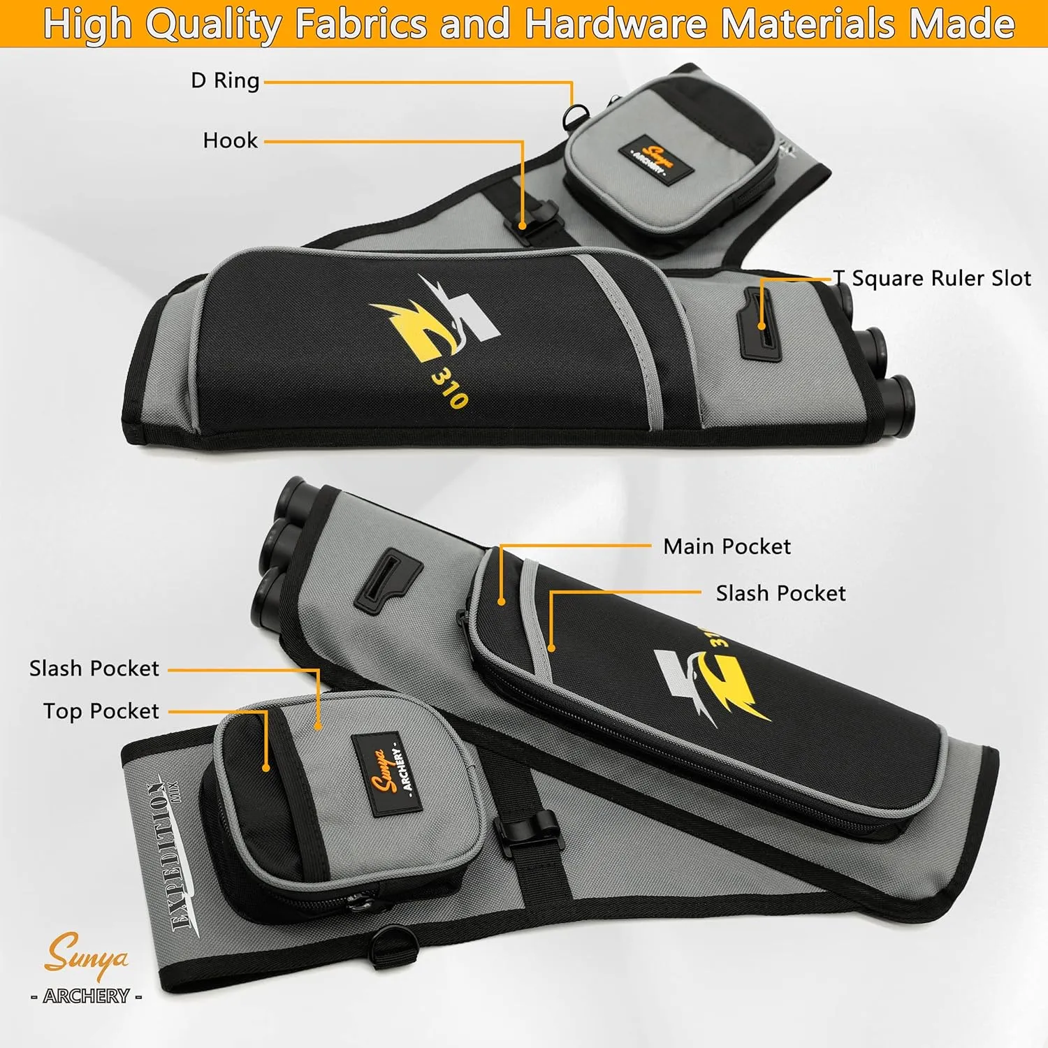 SUNYA Archery Hip Quiver for Arrows. Includes 3 Tubes Arrow Holder, Accessories Pockets and Waist Belt. Fit for Compound and Recurve Bow Practice.