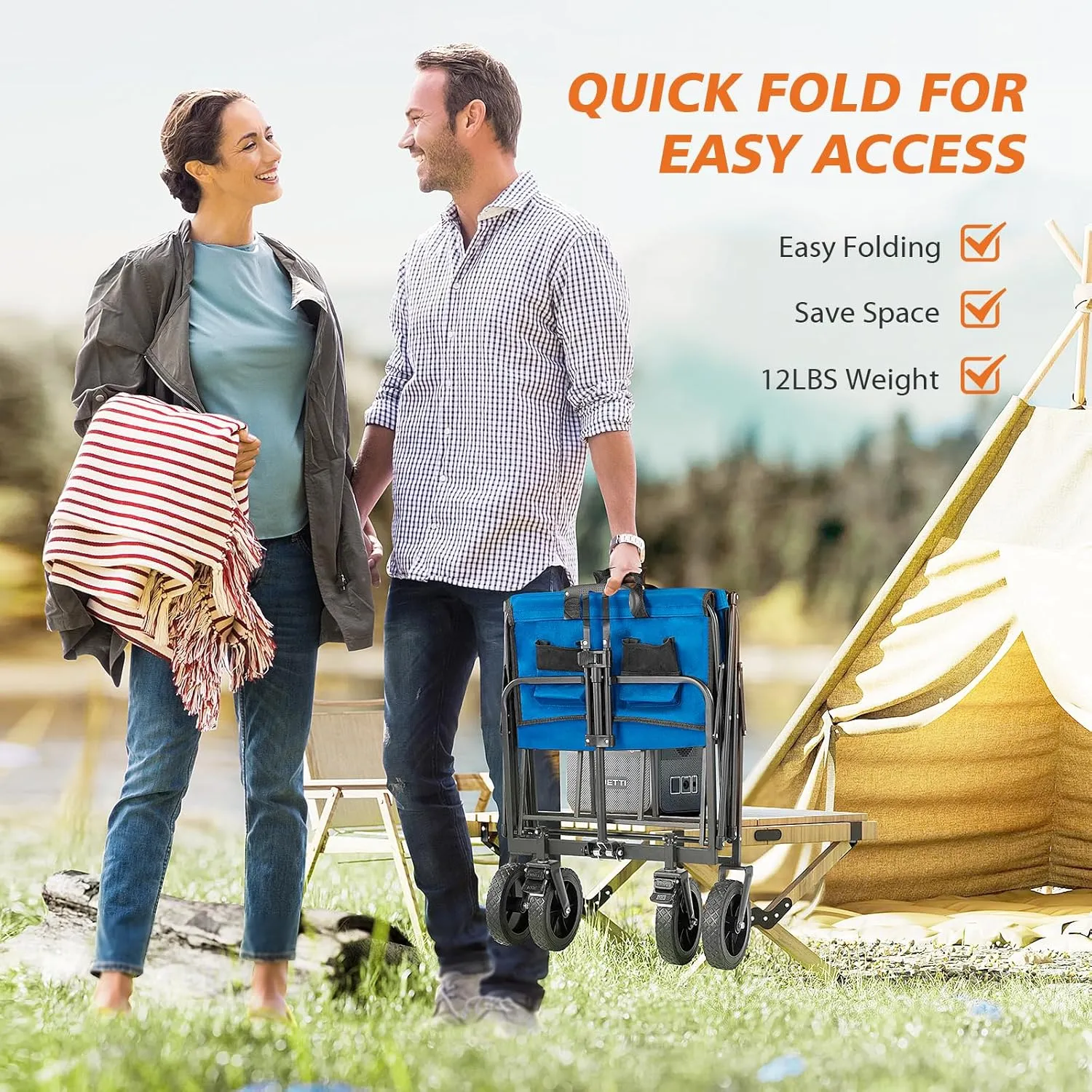 Sweetcrispy Foldable Wagon Cart, Collapsible Large Capacity Garden Beach Cart with All-Terrain Wheels, Heavy Duty Utility Grocery Wagon with Drink Holders for Shopping Sports Camping