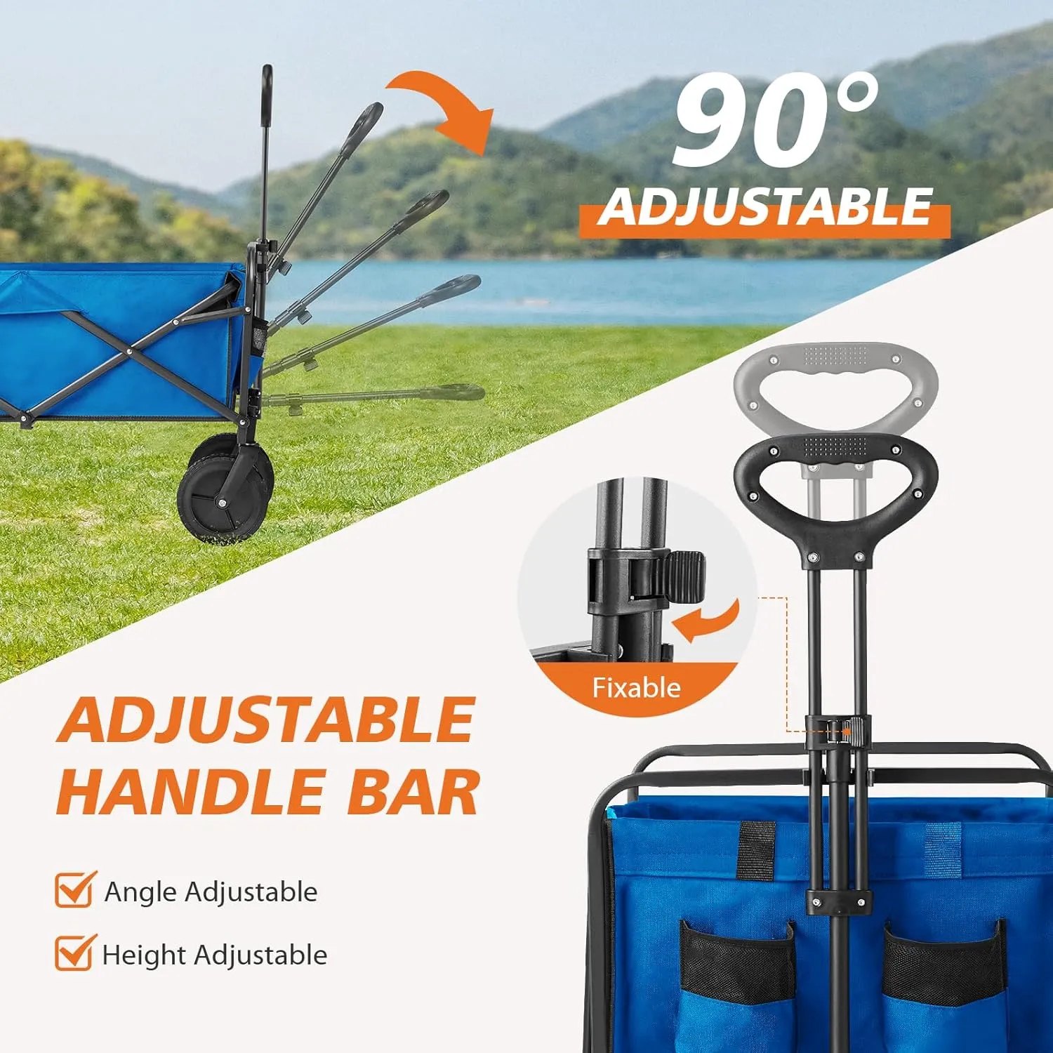 Sweetcrispy Foldable Wagon Cart, Collapsible Large Capacity Garden Beach Cart with All-Terrain Wheels, Heavy Duty Utility Grocery Wagon with Drink Holders for Shopping Sports Camping