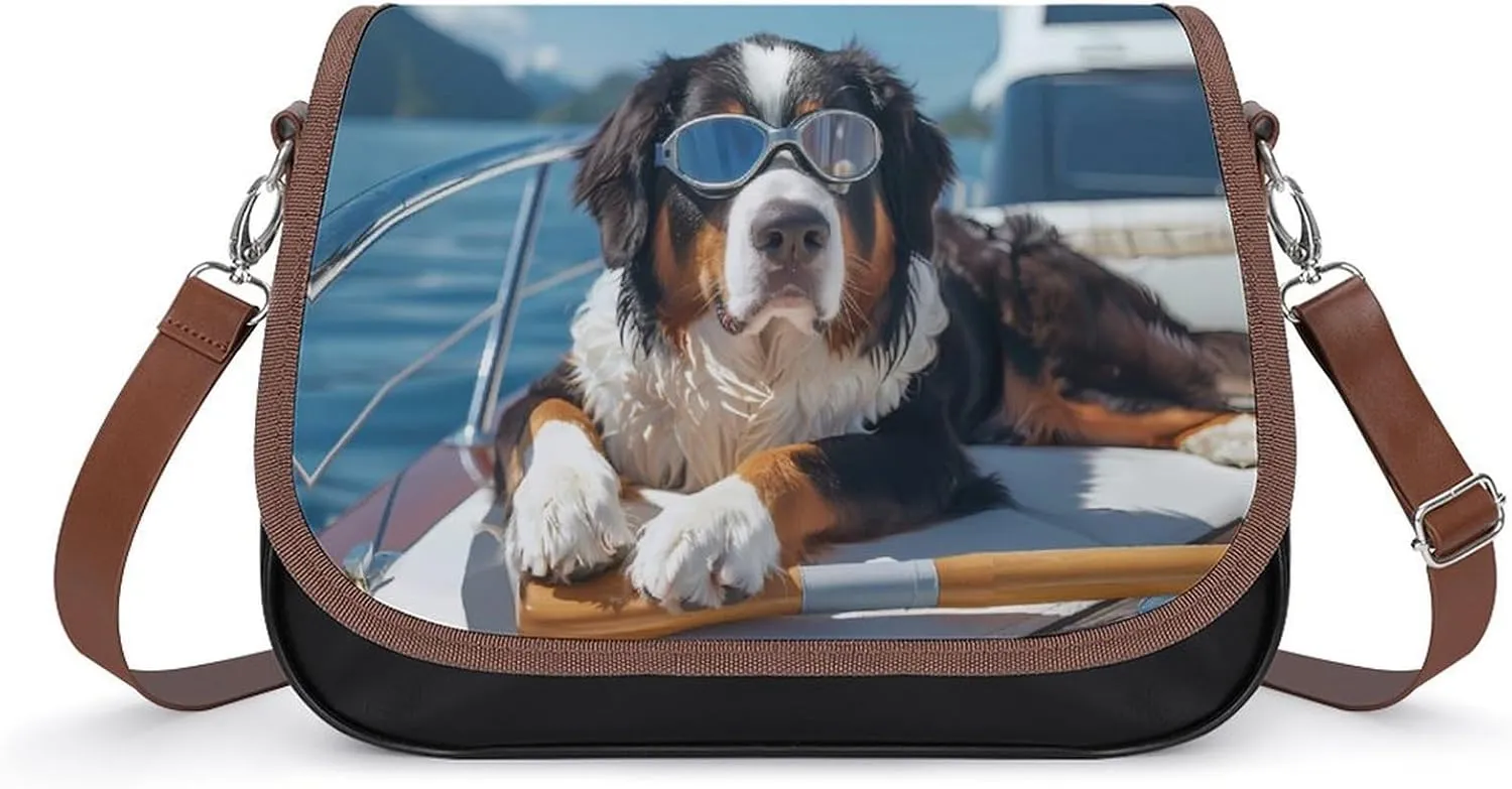 Swiss Mountain Dog Ocean Boat Time Womens Messenger Crossbody Bags Small Shoulder Handbags Purse with Adjustable Strap