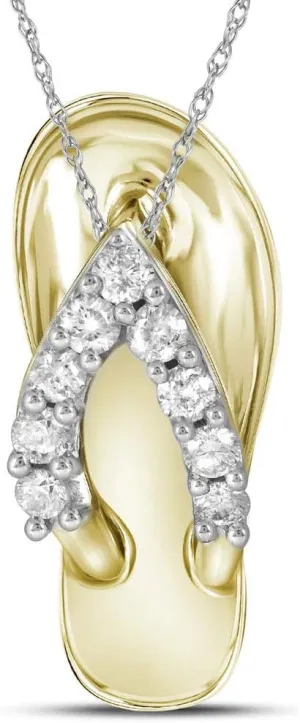 The Diamond Deal 10kt Yellow Gold Womens Round Diamond Flip Flop Sandal Nautical Pendant 1/6 Cttw