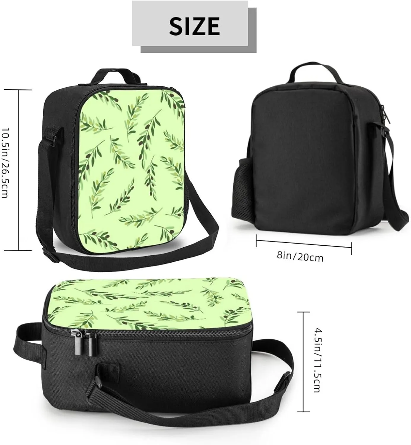 Thermal Insulation One Shoulder Bento Bag Wear Resistance Light Weight Lunch Bag, Shoulder Strap Adjustable Lunch Box Suitable Work Picnics for Woman Man Green Willow Leaves