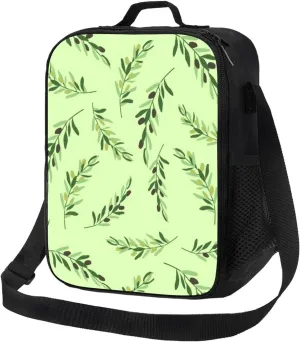 Thermal Insulation One Shoulder Bento Bag Wear Resistance Light Weight Lunch Bag, Shoulder Strap Adjustable Lunch Box Suitable Work Picnics for Woman Man Green Willow Leaves