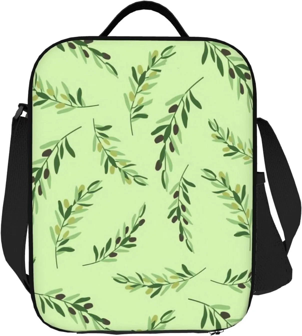 Thermal Insulation One Shoulder Bento Bag Wear Resistance Light Weight Lunch Bag, Shoulder Strap Adjustable Lunch Box Suitable Work Picnics for Woman Man Green Willow Leaves
