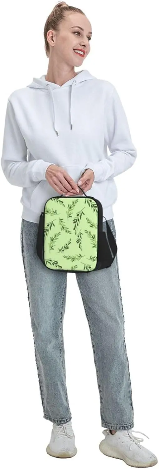 Thermal Insulation One Shoulder Bento Bag Wear Resistance Light Weight Lunch Bag, Shoulder Strap Adjustable Lunch Box Suitable Work Picnics for Woman Man Green Willow Leaves