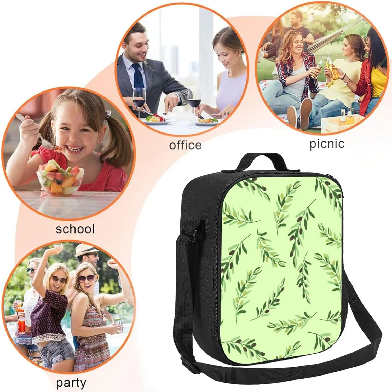 Thermal Insulation One Shoulder Bento Bag Wear Resistance Light Weight Lunch Bag, Shoulder Strap Adjustable Lunch Box Suitable Work Picnics for Woman Man Green Willow Leaves