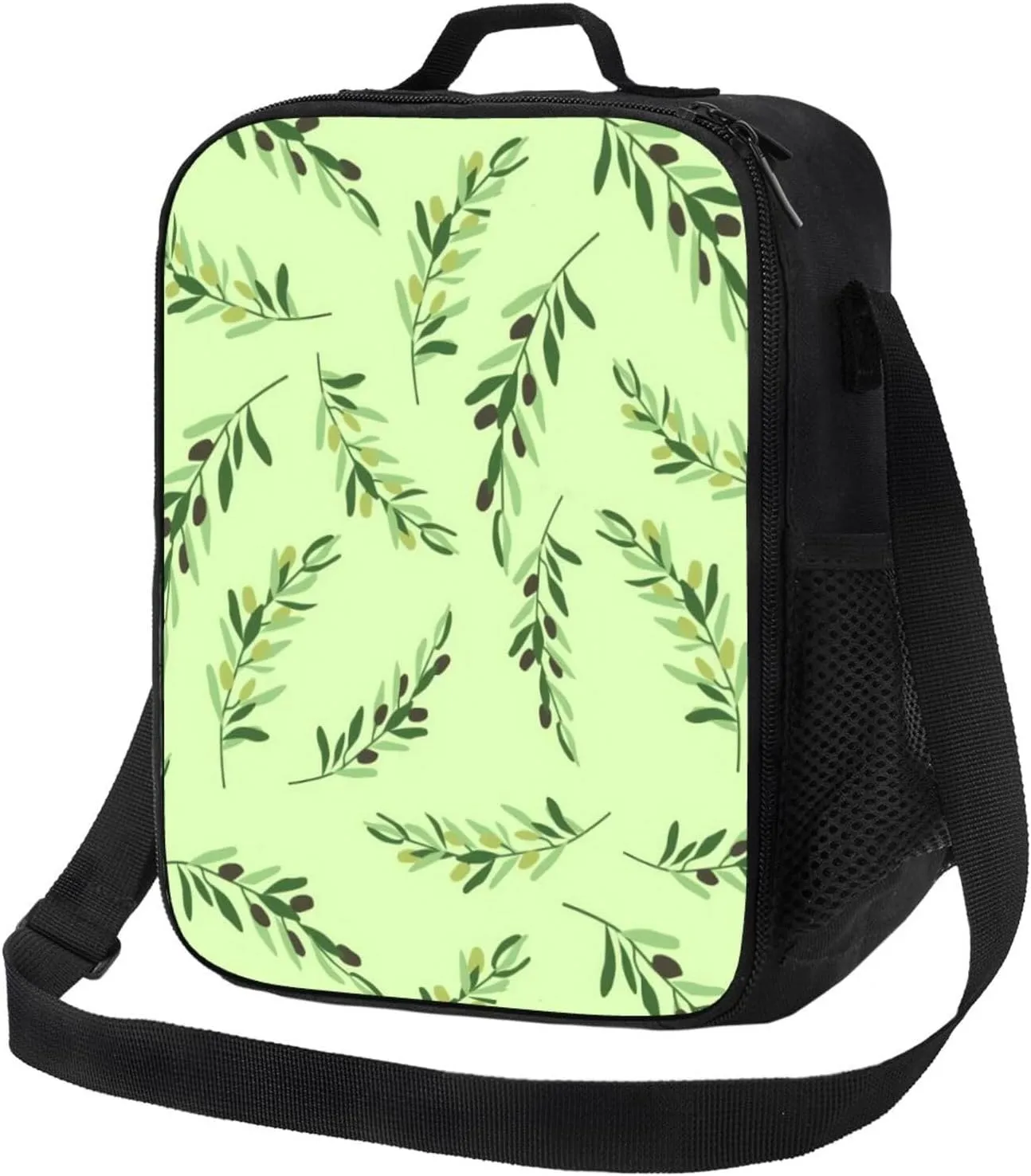 Thermal Insulation One Shoulder Bento Bag Wear Resistance Light Weight Lunch Bag, Shoulder Strap Adjustable Lunch Box Suitable Work Picnics for Woman Man Green Willow Leaves