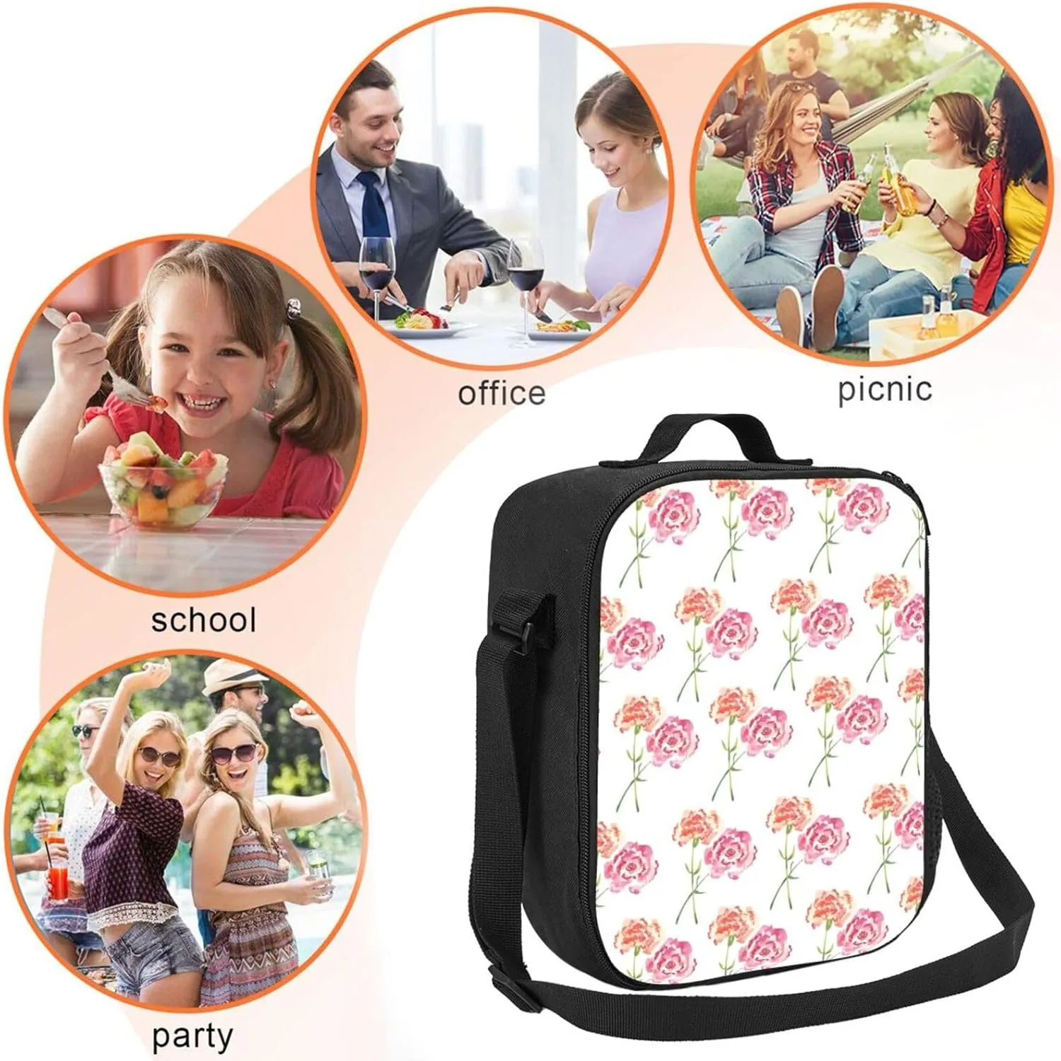Thermal Insulation One Shoulder Bento Bag Wear Resistance Light Weight Lunch Bag, Shoulder Strap Adjustable Lunch Box Suitable Work Picnics for Woman Man Yellow Pollen Flower