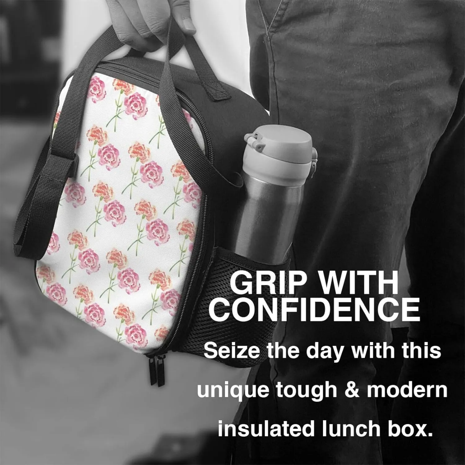 Thermal Insulation One Shoulder Bento Bag Wear Resistance Light Weight Lunch Bag, Shoulder Strap Adjustable Lunch Box Suitable Work Picnics for Woman Man Yellow Pollen Flower