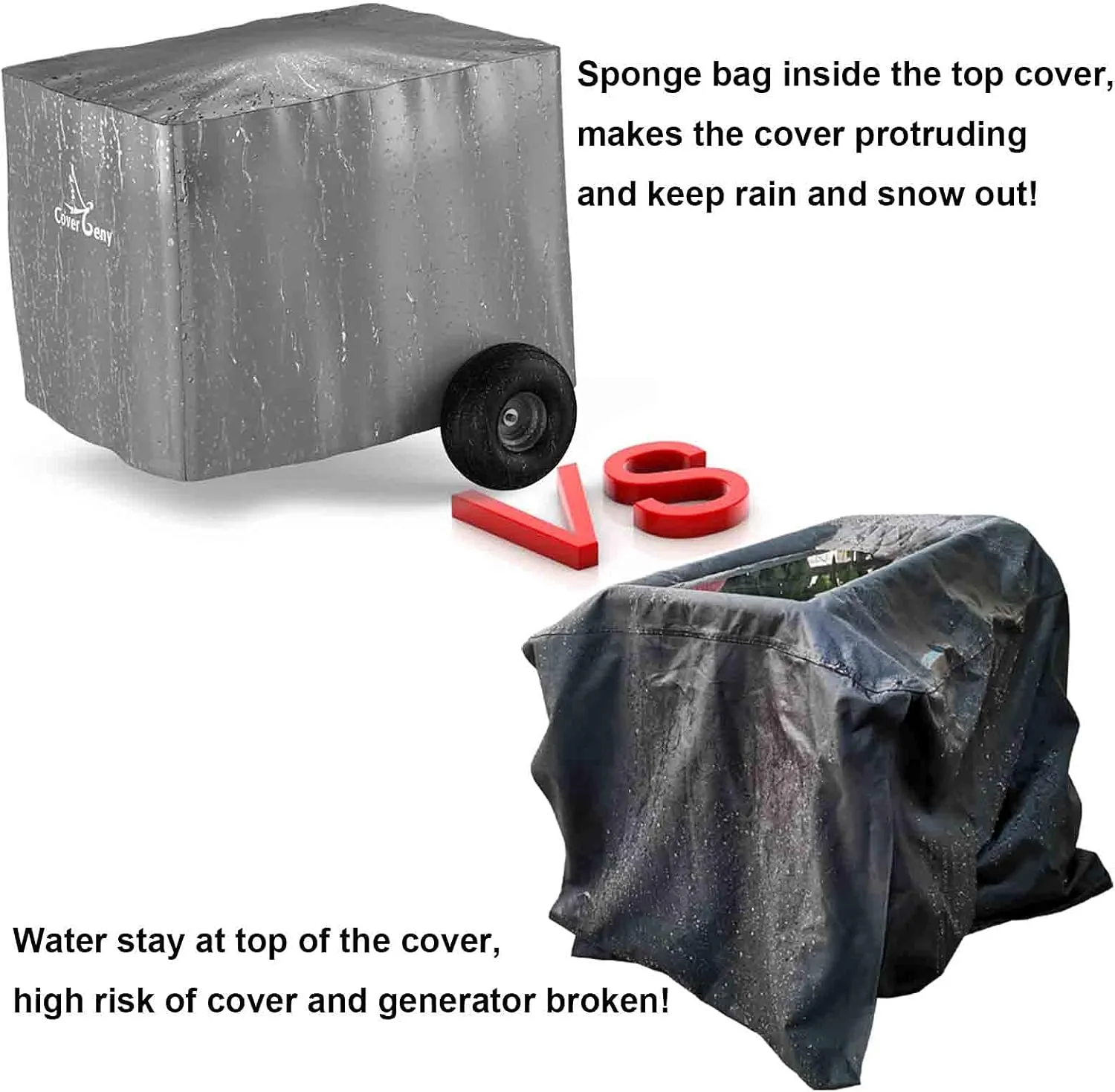 Top Double Fabric, Raised Design Outside Waterproof Generator Cover, Heavy Duty Weather/UV Resistant Storage Cover for Universal Generators 3,000-5,000 Watt, Grey (25"(L) x24''(W) x21''(H))
