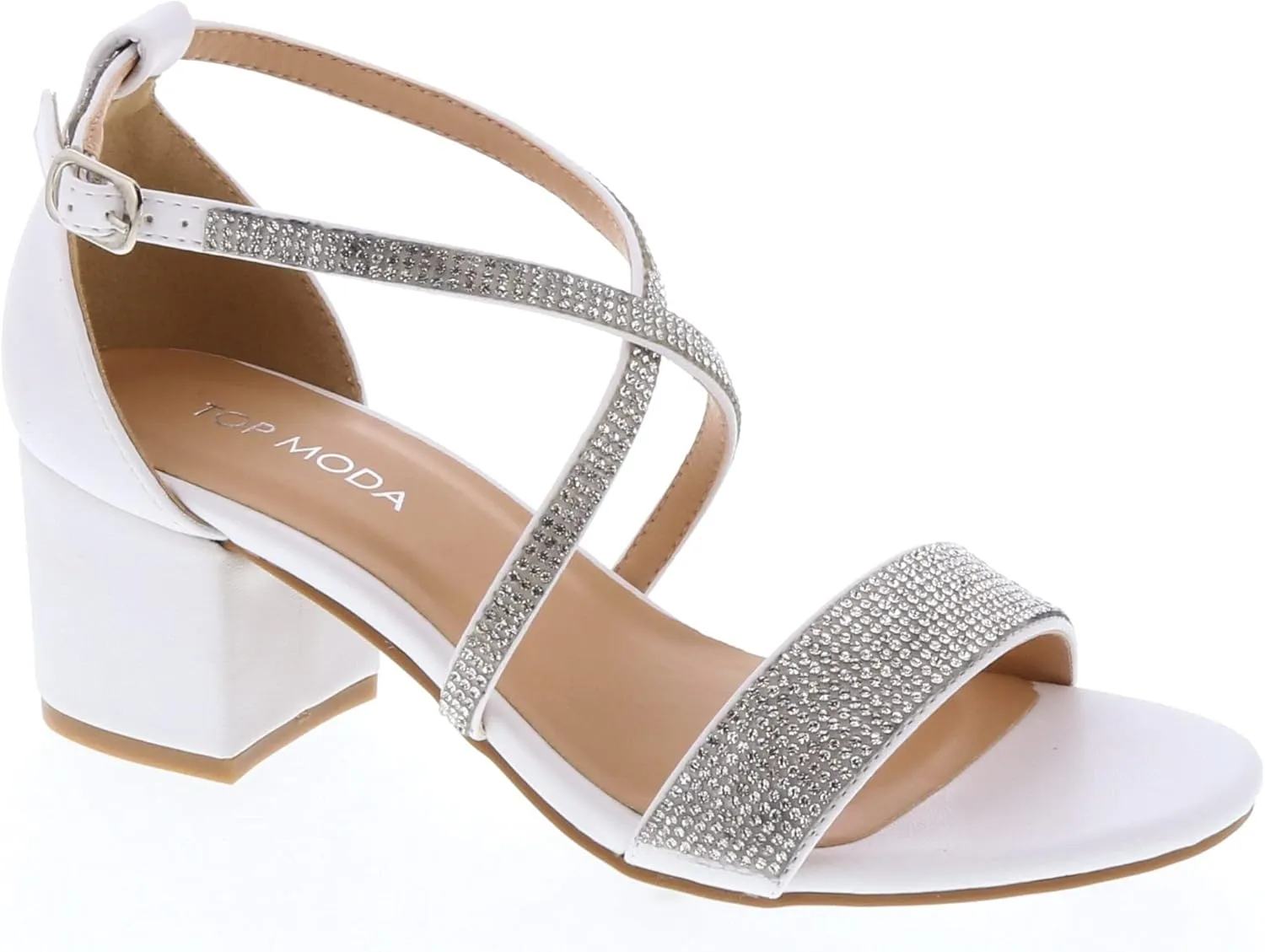 TOP Moda Over The Toe Strap Ankle Wrap Strap 2" Block Heel Open Toe Dress Sandal