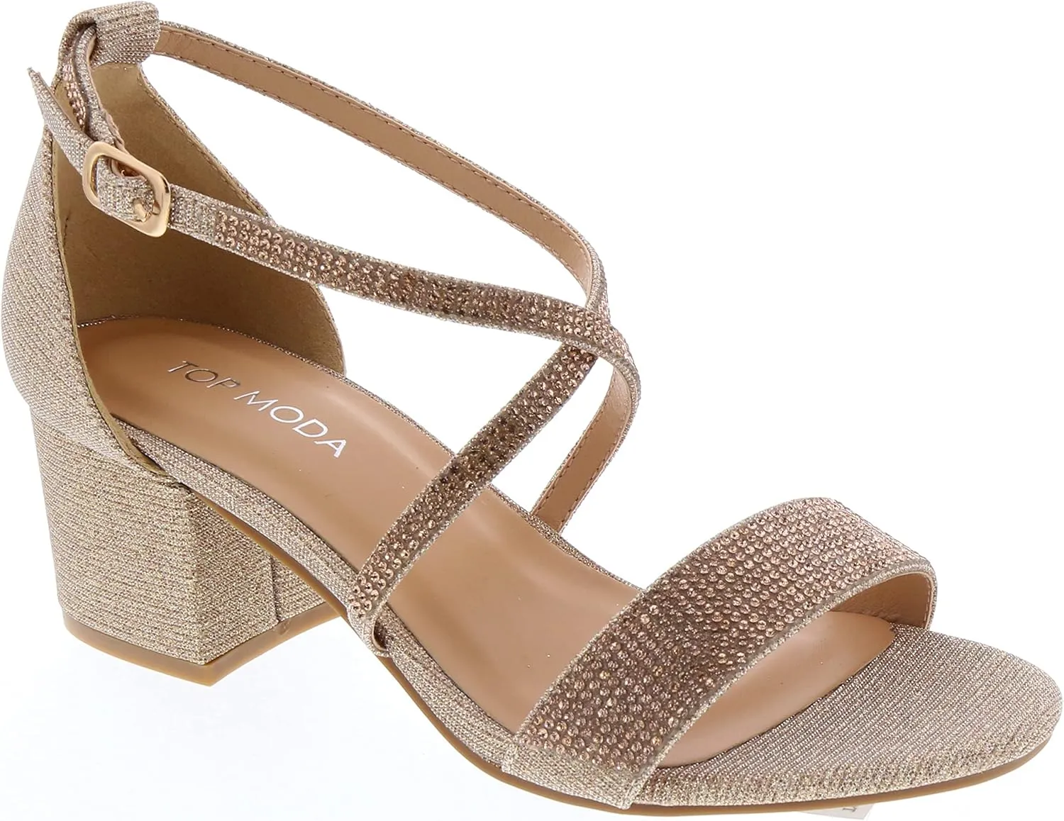 TOP Moda Over The Toe Strap Ankle Wrap Strap 2" Block Heel Open Toe Dress Sandal