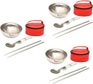 Totority 3 Sets Sturdy Long Camping Spoon Picnic Bowl Set Stainless Steel Camping Cookware Foldable Picnic Utensils for Outdoor Use