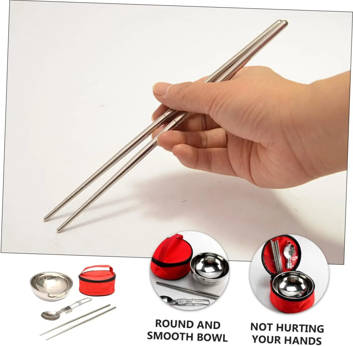 Totority 3 Sets Sturdy Long Camping Spoon Picnic Bowl Set Stainless Steel Camping Cookware Foldable Picnic Utensils for Outdoor Use