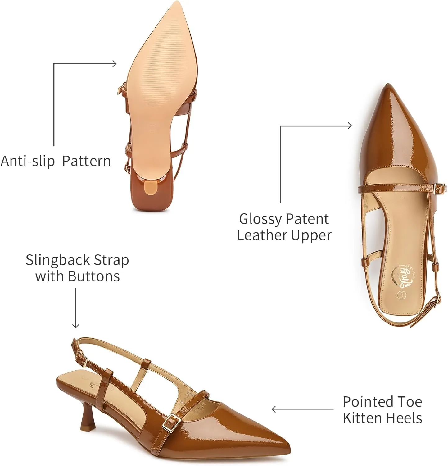 Trary Slingback Kitten Heels for Women,Pointed Toe Closed Toe Pumps,Sexy Shoes Women for Wedding