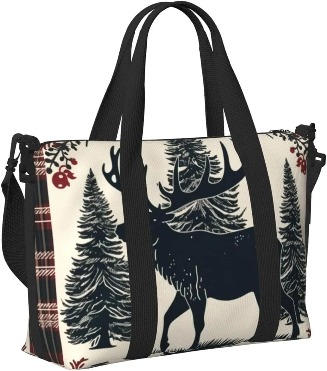 Travel Duffle Bag Buffalo Christmas Deer Weekender Overnight Bags Luggage Bag for Women Men Waterproof Sports Gym Bag Hand Bag with Shoulder Strap