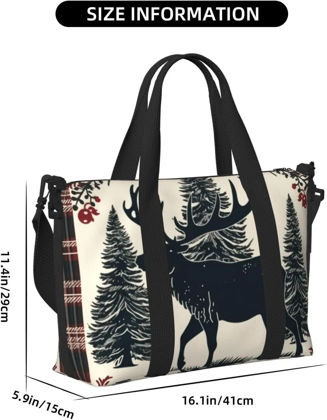 Travel Duffle Bag Buffalo Christmas Deer Weekender Overnight Bags Luggage Bag for Women Men Waterproof Sports Gym Bag Hand Bag with Shoulder Strap