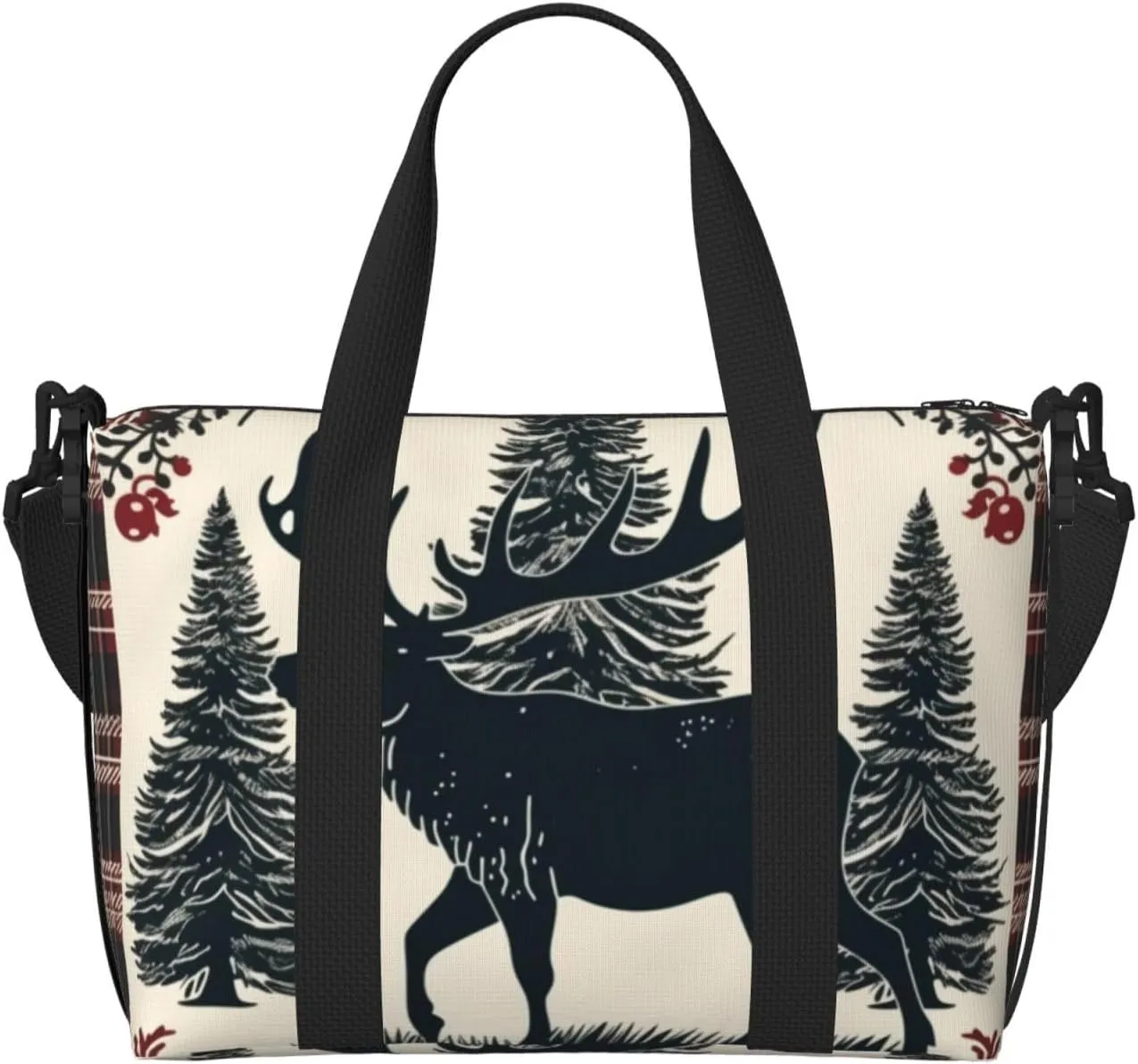 Travel Duffle Bag Buffalo Christmas Deer Weekender Overnight Bags Luggage Bag for Women Men Waterproof Sports Gym Bag Hand Bag with Shoulder Strap