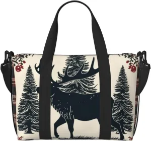 Travel Duffle Bag Buffalo Christmas Deer Weekender Overnight Bags Luggage Bag for Women Men Waterproof Sports Gym Bag Hand Bag with Shoulder Strap