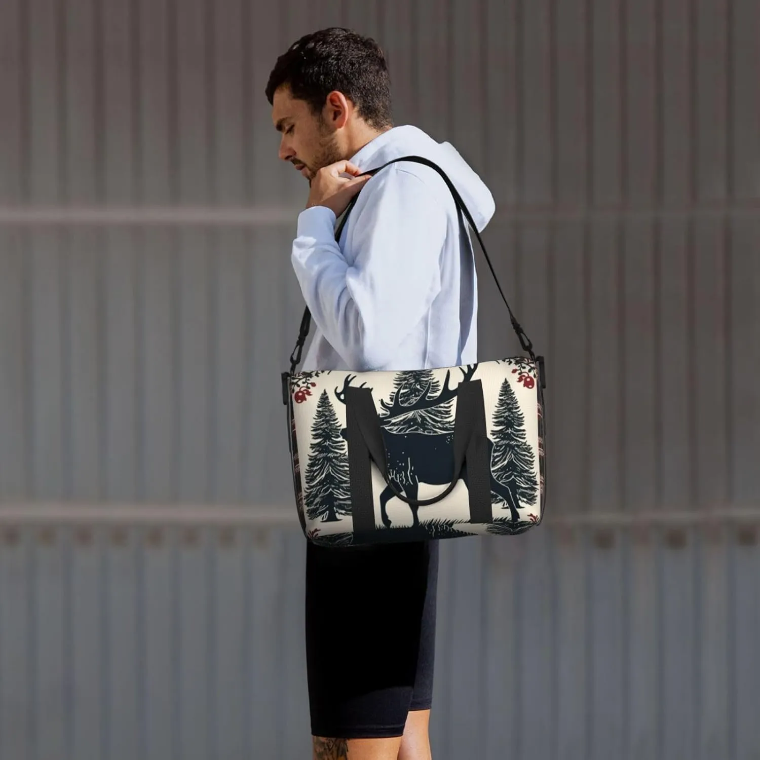 Travel Duffle Bag Buffalo Christmas Deer Weekender Overnight Bags Luggage Bag for Women Men Waterproof Sports Gym Bag Hand Bag with Shoulder Strap