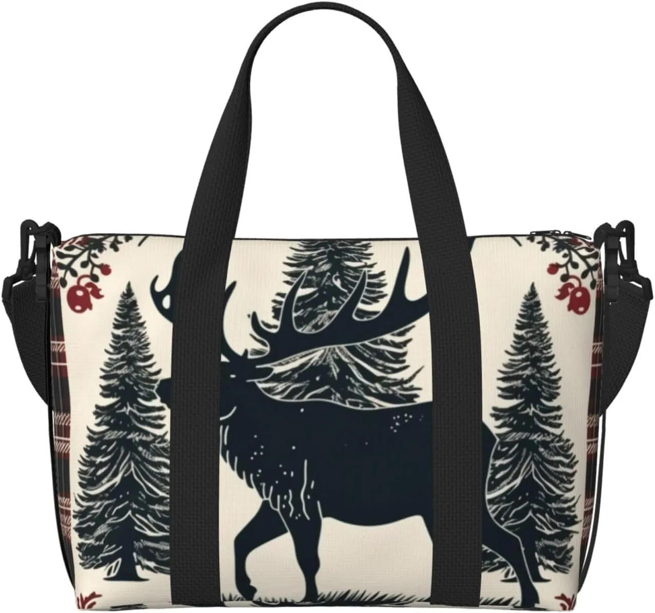 Travel Duffle Bag Buffalo Christmas Deer Weekender Overnight Bags Luggage Bag for Women Men Waterproof Sports Gym Bag Hand Bag with Shoulder Strap