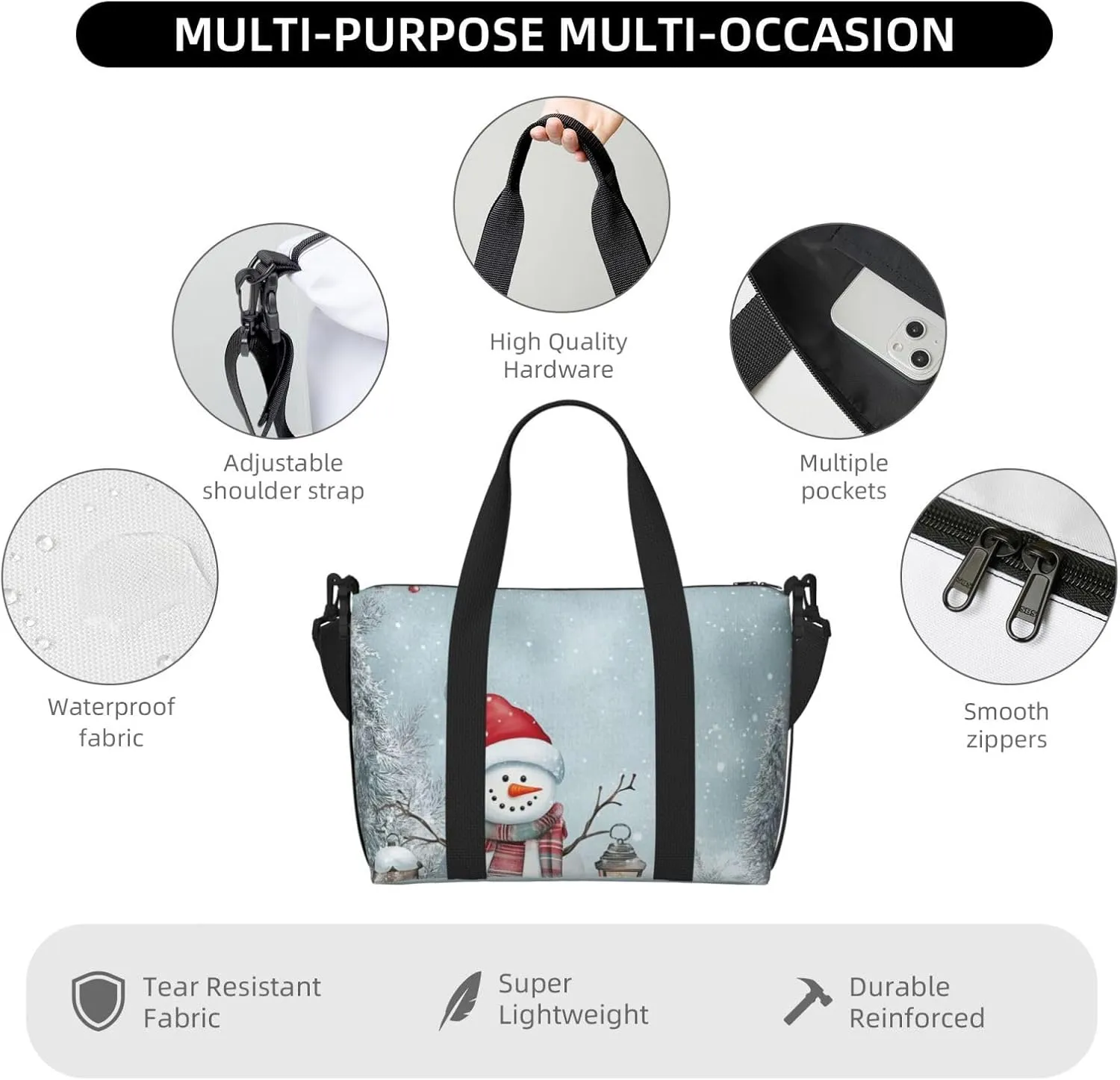 Travel Duffle Bag Christmas Snowman Weekender Overnight Bags Luggage Bag for Women Men Waterproof Sports Gym Bag Hand Bag with Shoulder Strap